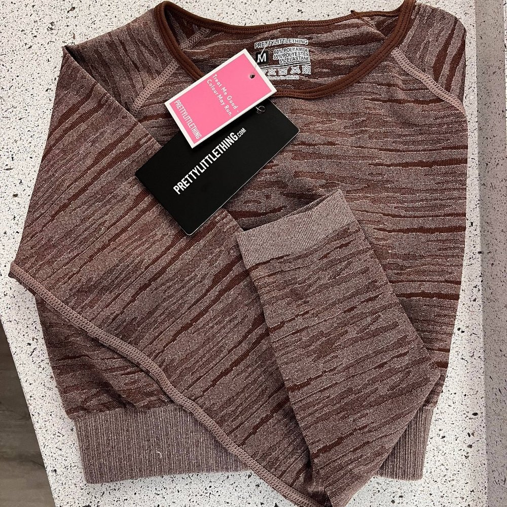 PLT x Sunisa Lee Activewear - Chocolate Space Dye Seamless Long Sleeve Crop Top